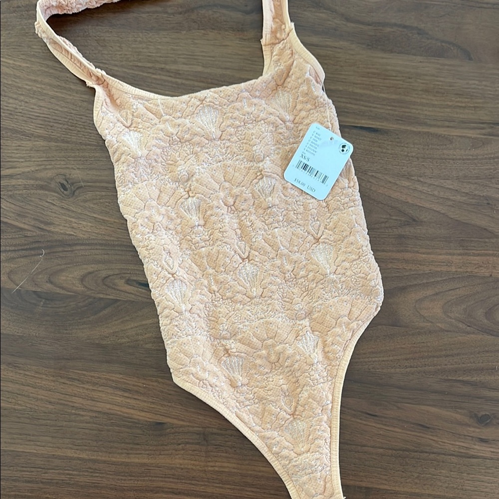 NWT Intimately Free People Peach Floral halter thong bodysuit